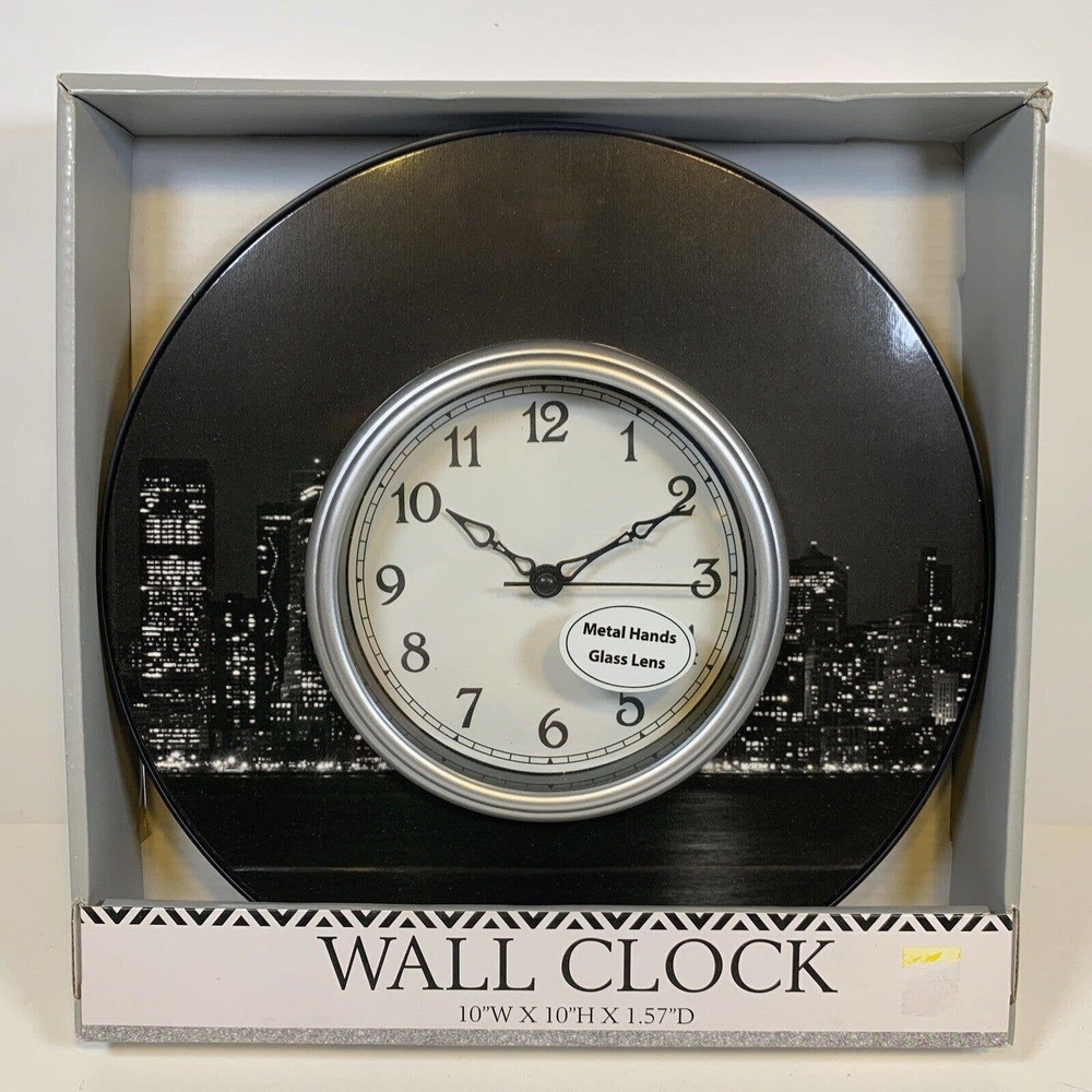 M.Z. Berger & Co. Wall Clock 10 in. City Skyline - Battery Operated